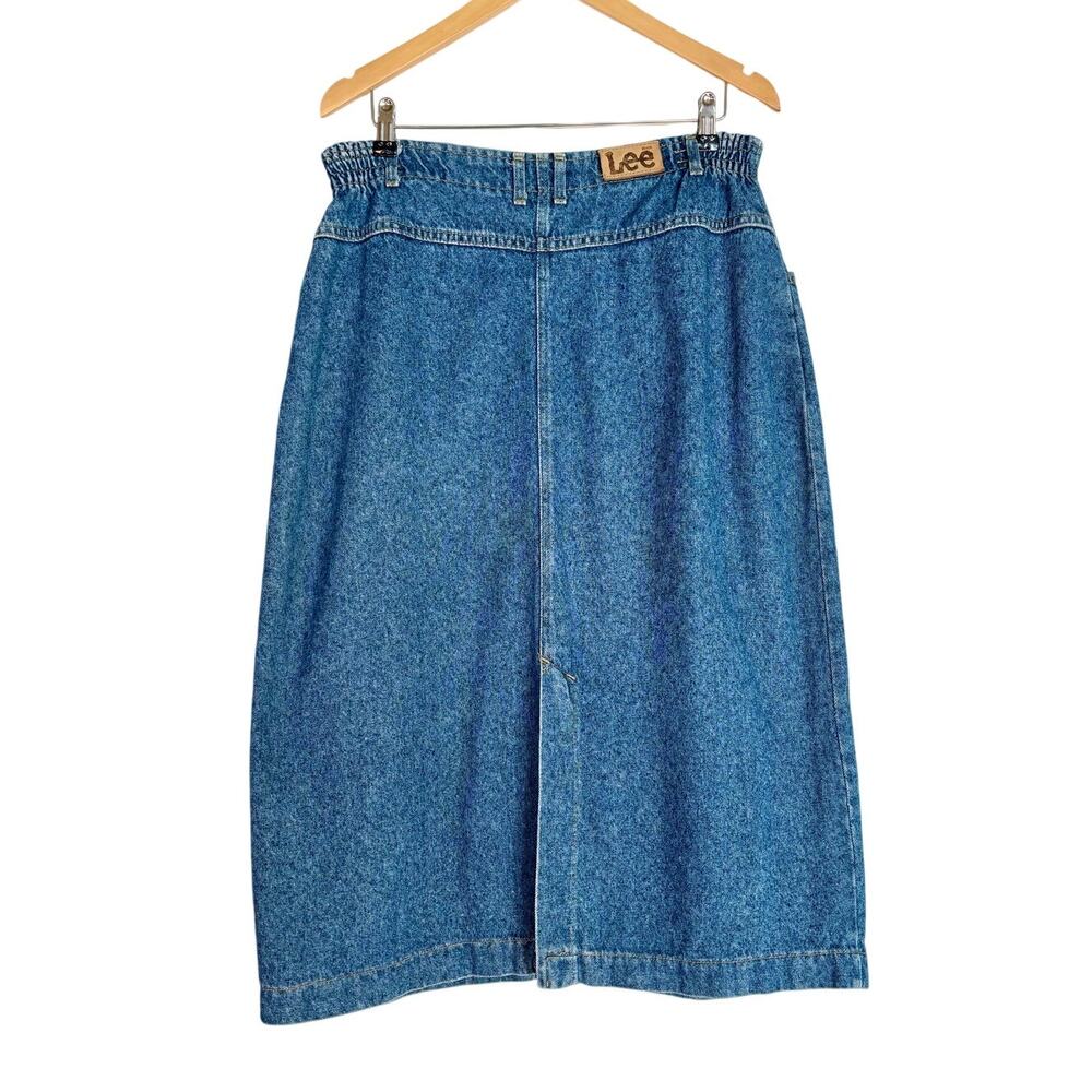 VNTG 90s Denim Jean Midi Skirt Normcore Classic Grunge Made in USA Large - Picture 3 of 5
